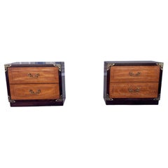 1970s Pair of Mid Century Walnut and Brass Nightstands