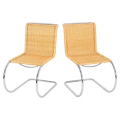 1970s Pair of Mies van der Rohe Thonet Attributed Cane MR10 Dining Chairs