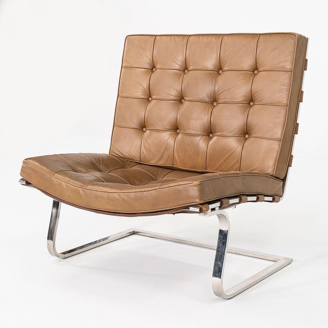 1970s Pair of Mies van der Rohe Tugendhat Armless Lounge Chairs in Camel Leather (Moderne) im Angebot