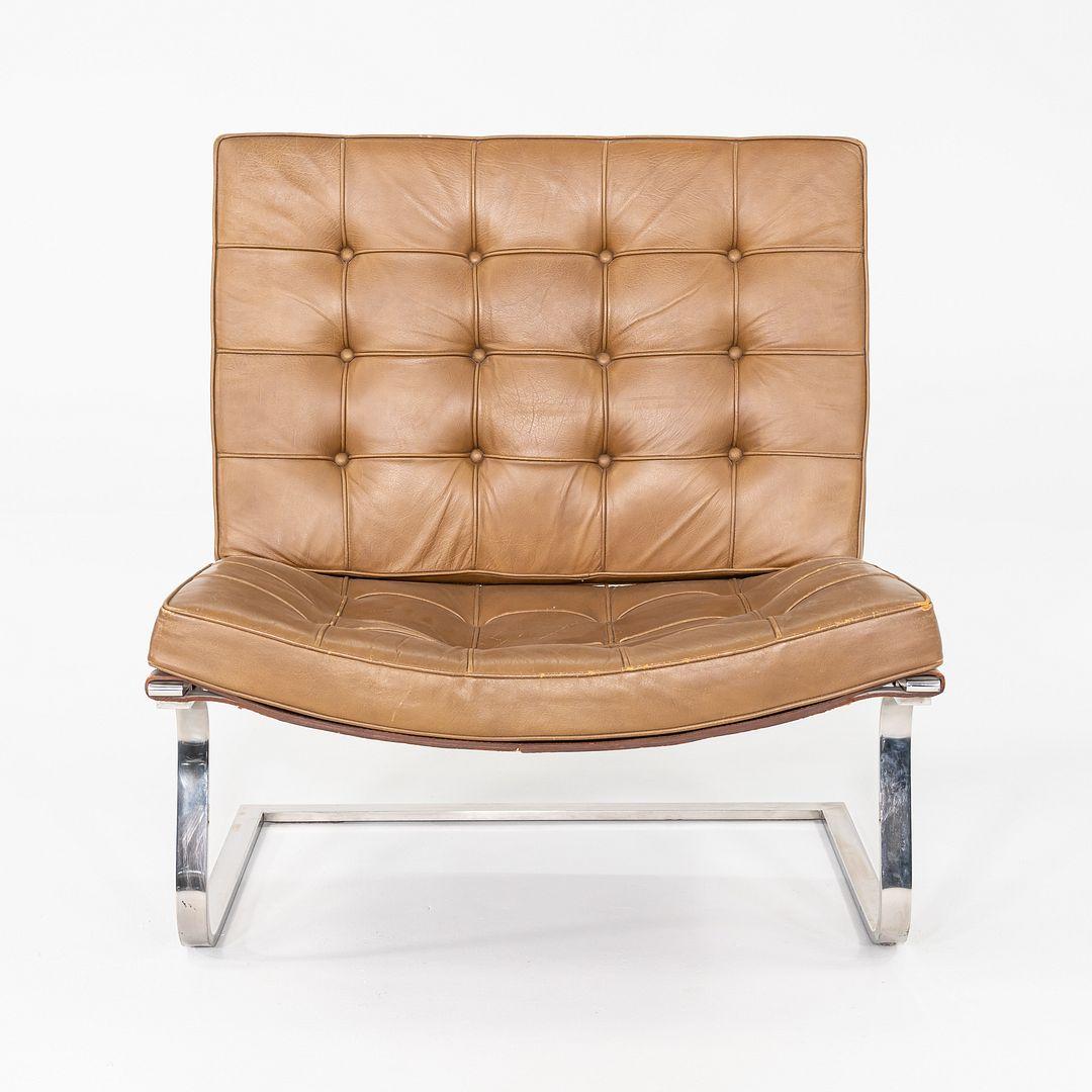 1970s Pair of Mies van der Rohe Tugendhat Armless Lounge Chairs in Camel Leather (amerikanisch) im Angebot
