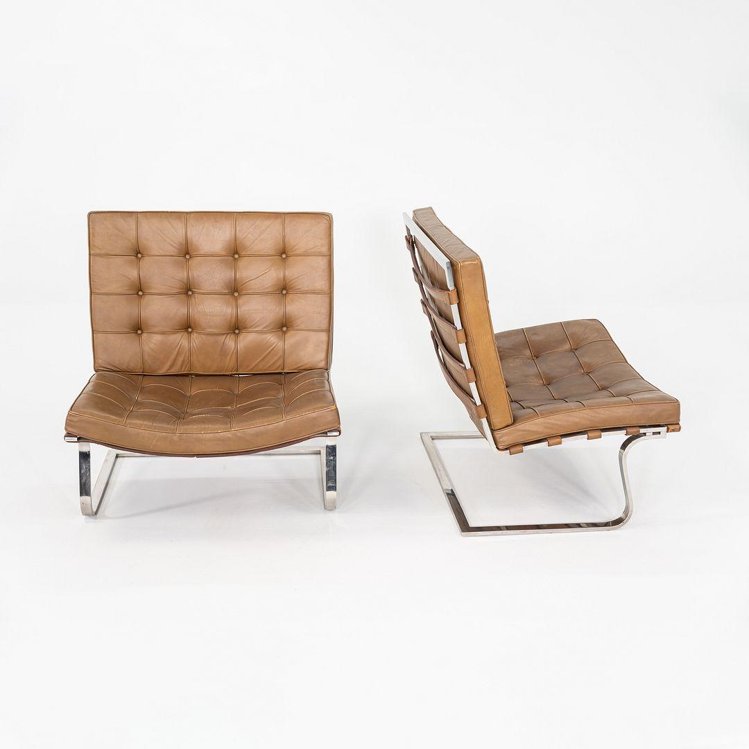 1970s Pair of Mies van der Rohe Tugendhat Armless Lounge Chairs in Camel Leather (Ende des 20. Jahrhunderts) im Angebot