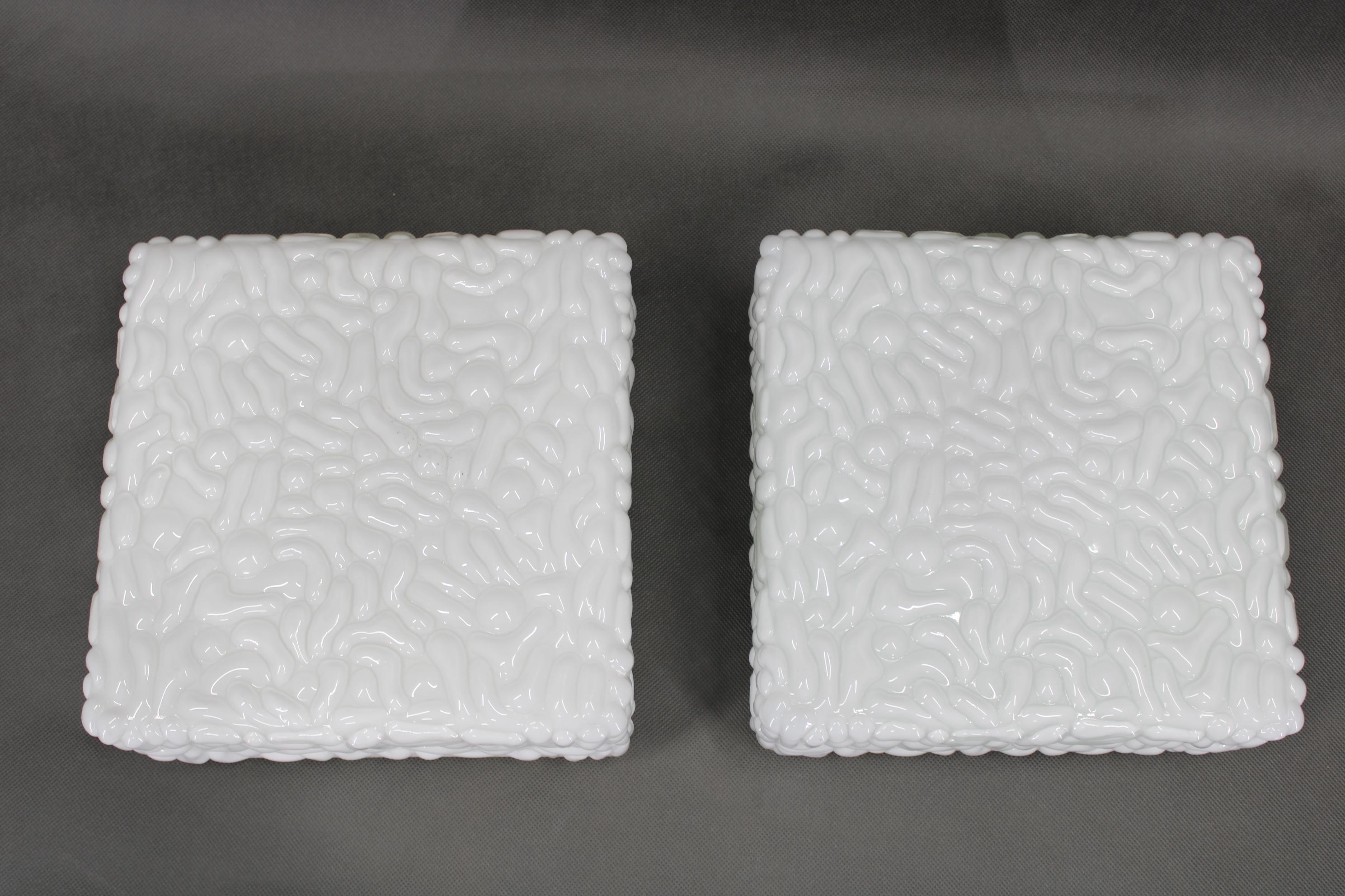 1970s Pair of Milky Glass Square Ceiling Lights, Czechoslovakia In Good Condition For Sale In Praha, CZ