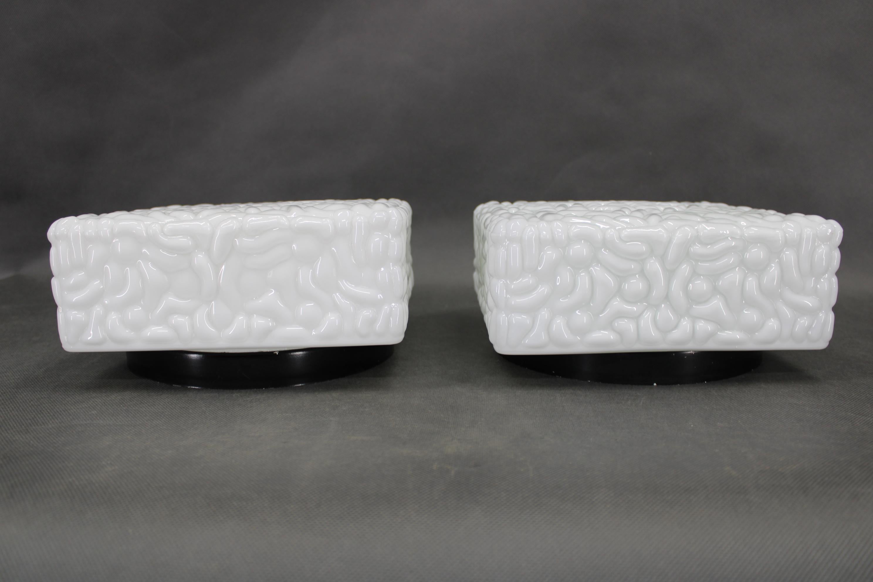 20th Century 1970s Pair of Milky Glass Square Ceiling Lights, Czechoslovakia For Sale