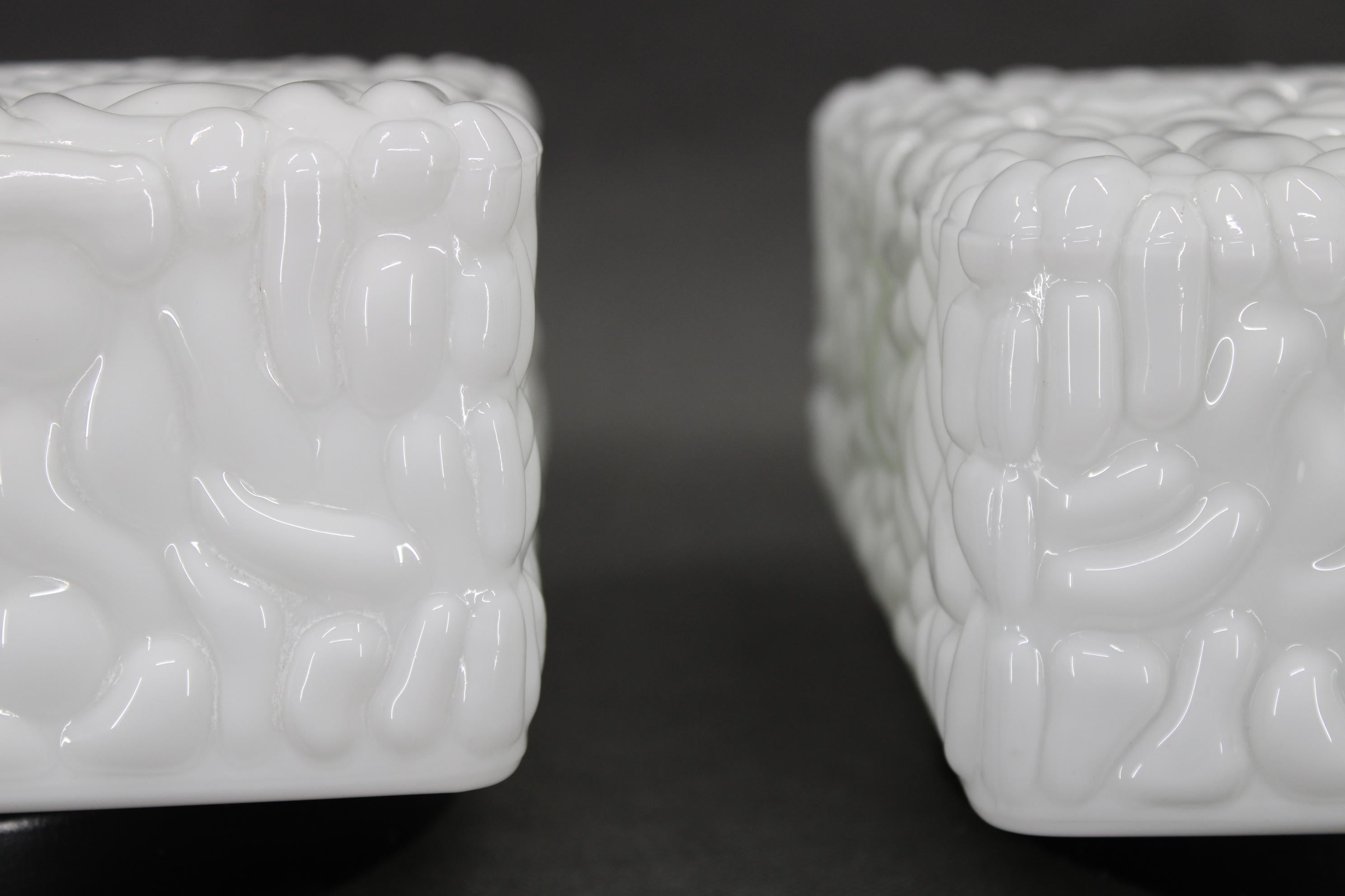 1970s Pair of Milky Glass Square Ceiling Lights, Czechoslovakia For Sale 2