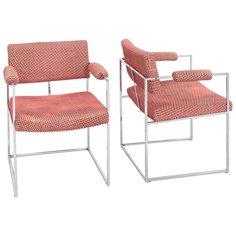 1970s Pair of Milo Baughman for Thayer Coggin 1188 Chairs in Fabric and Chrome