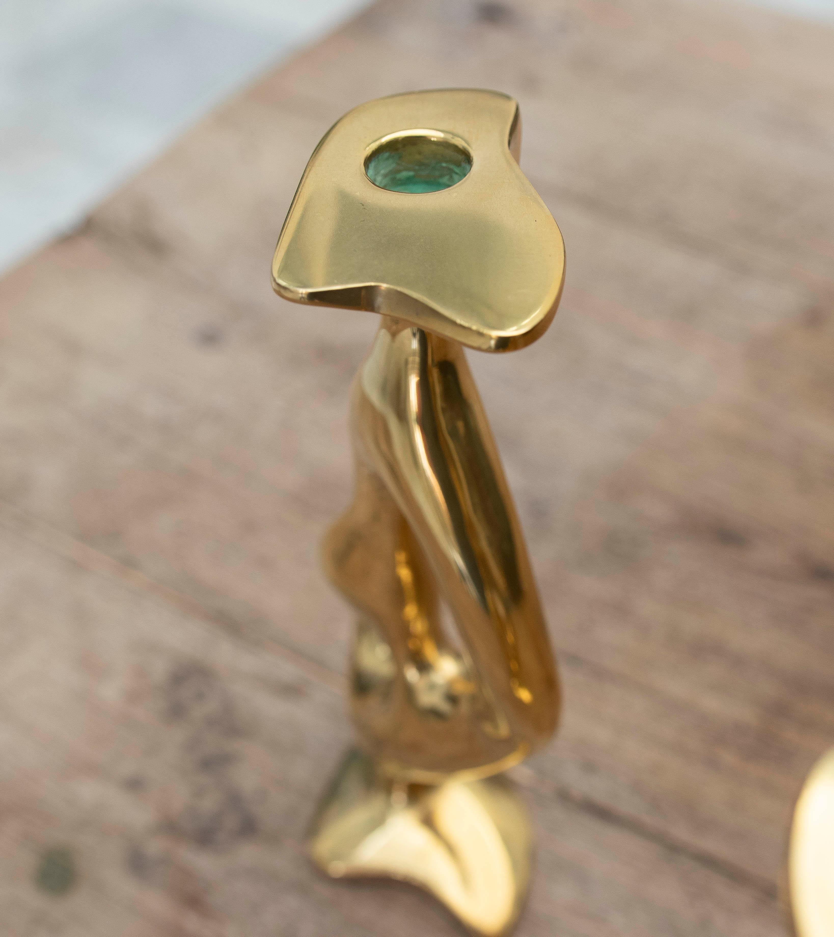 1970s Pair of Modernist Gilded Bronze Candlesticks. Signed. For Sale 6