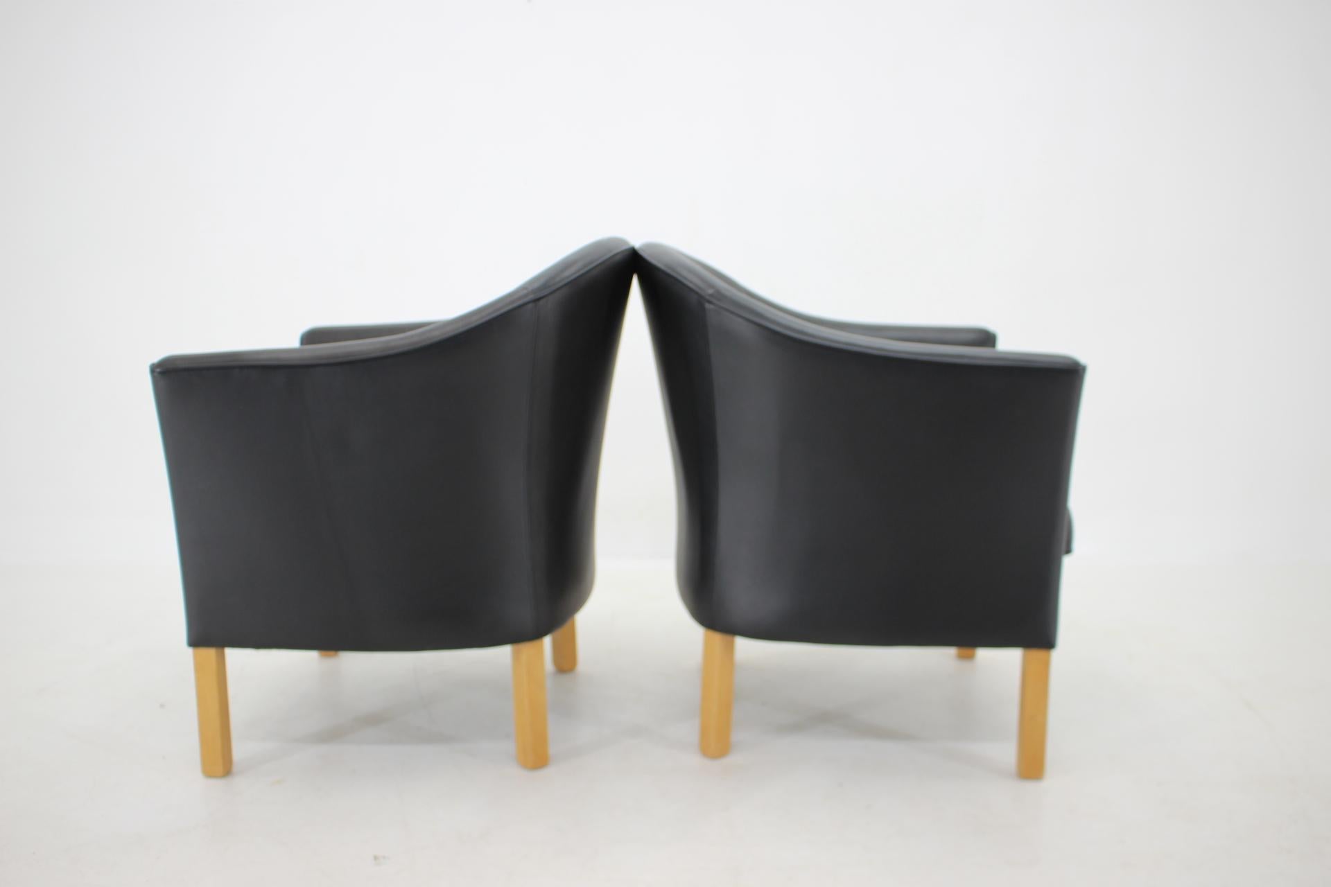 Mid-Century Modern 1970s Pair of Mogens Hansen Leather Easy Chairs, Denmark For Sale