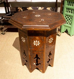 1970s Pair of Moroccan Octagonal Tables Carved with Inlays