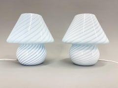 1970's Pair of Murano Glass Swirl Table Lamps by Paolo Venini