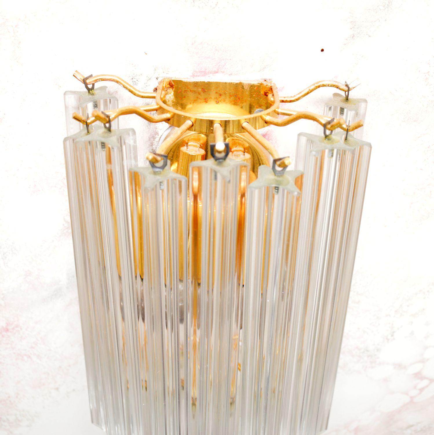 Brass 1970s Pair of Murano Glass Wall Sconce Lamps by Paulo Venini For Sale