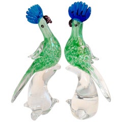 1970'S Pair of Murano Style Art Glass Love Bird Sculptures