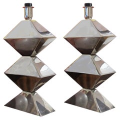 1970s Pair of Nickel Chrome-Plated Table Lamps, French
