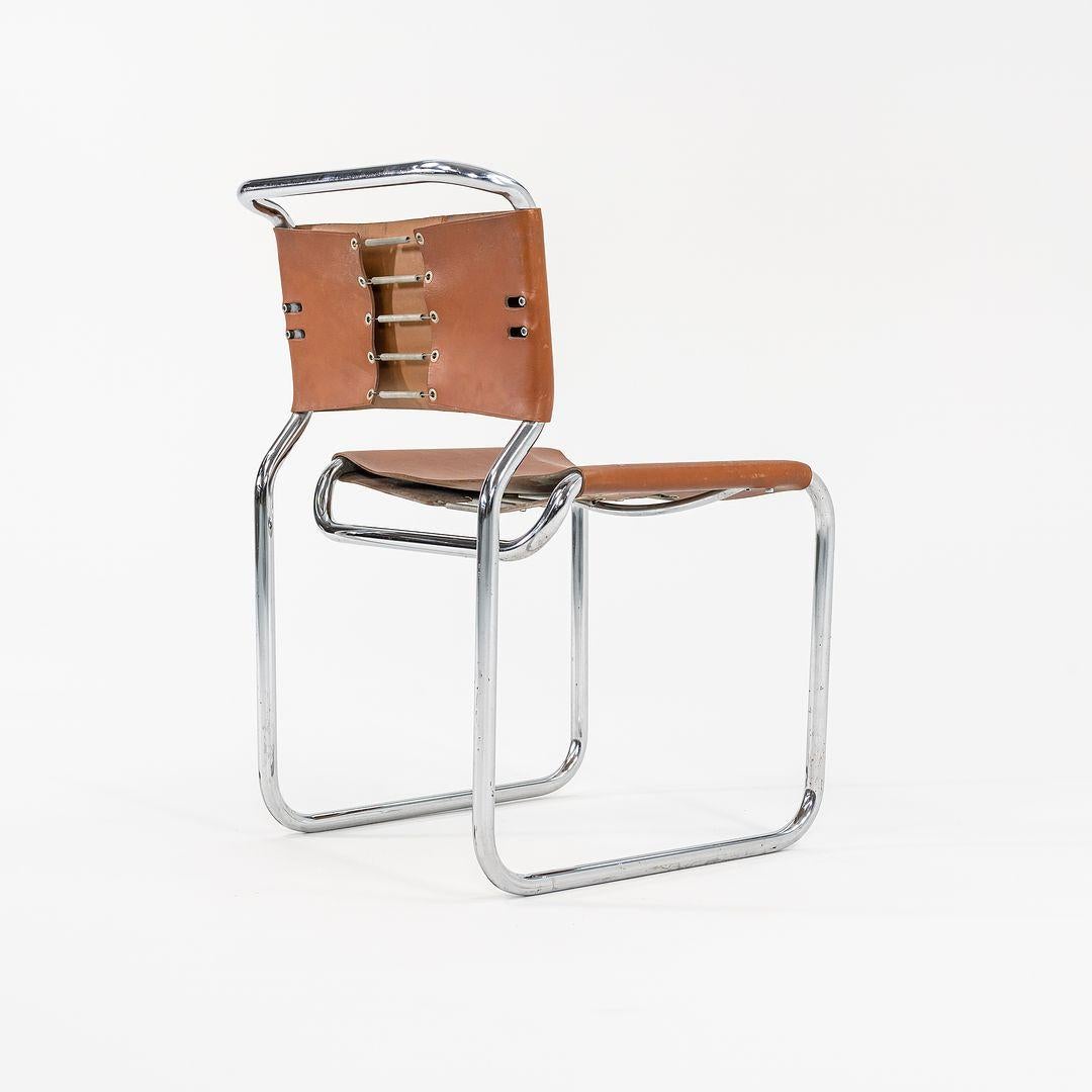 Moderne 1970 Paire de chaises d'appoint en cuir brun Nicos Zographos CH66 en vente