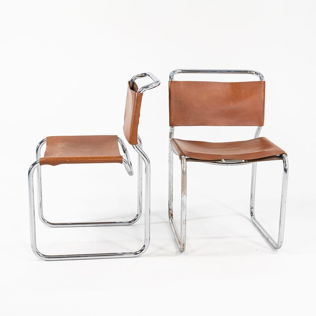 1970 Paire de chaises d'appoint en cuir brun Nicos Zographos CH66 Bon état - En vente à Philadelphia, PA