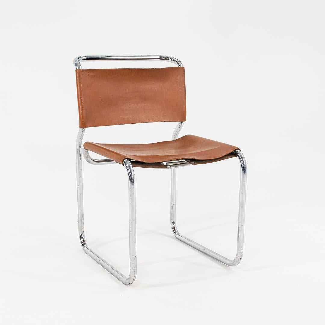 Acier 1970 Paire de chaises d'appoint en cuir brun Nicos Zographos CH66 en vente