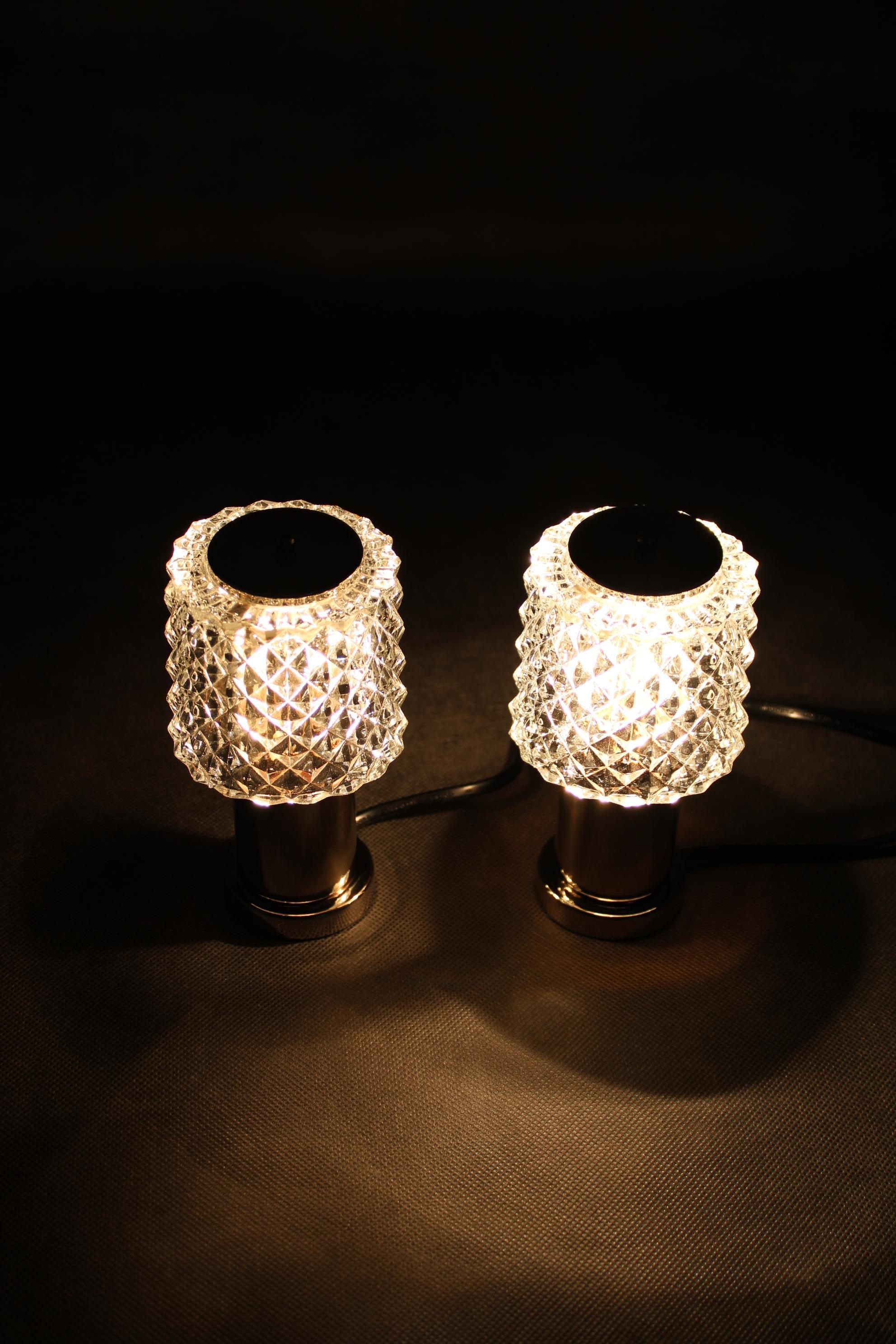 1970s Pair of Nightstands Glass Lamps by Kamenicky Senov, Czechoslovakia For Sale 5