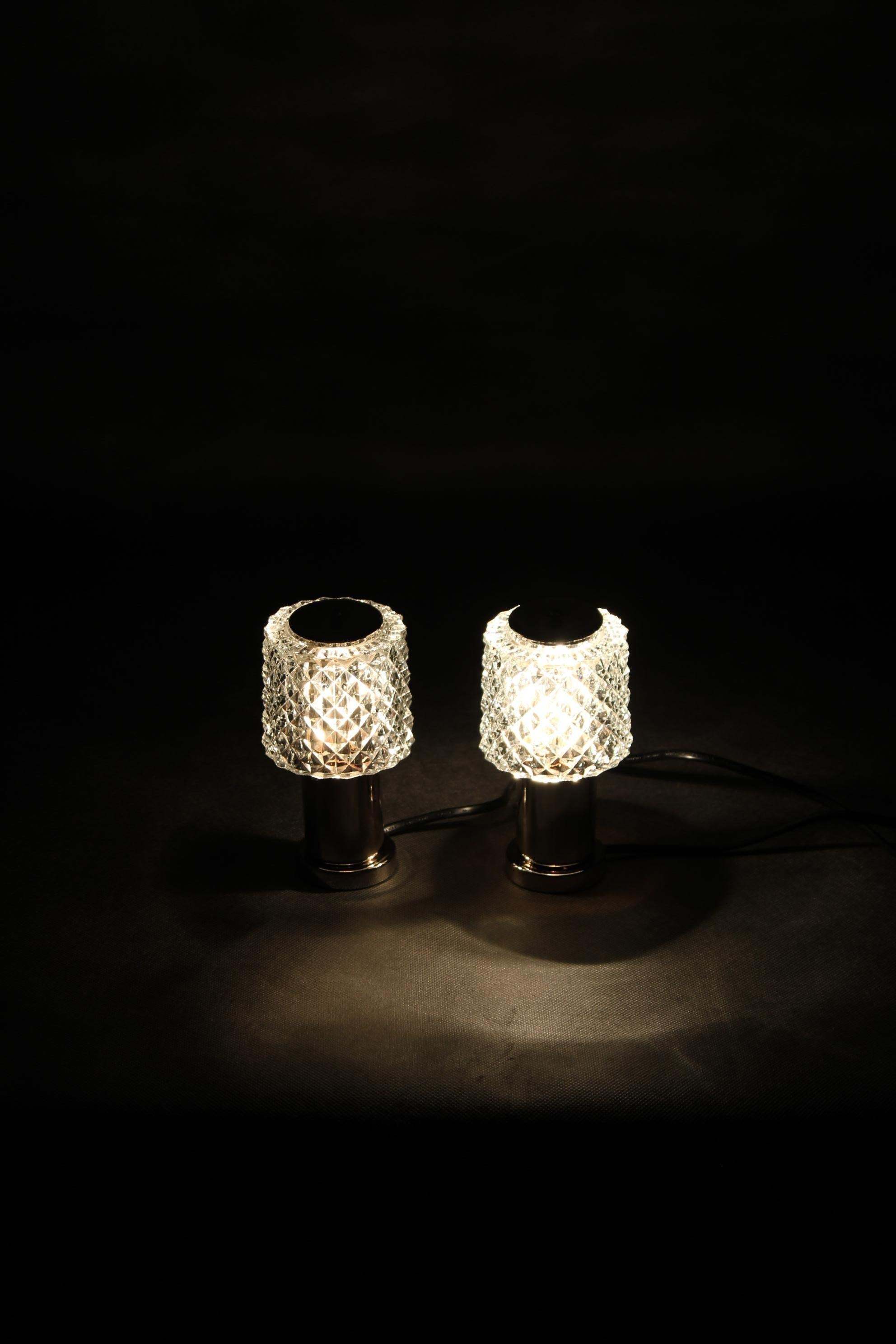 1970s Pair of Nightstands Glass Lamps by Kamenicky Senov, Czechoslovakia For Sale 6