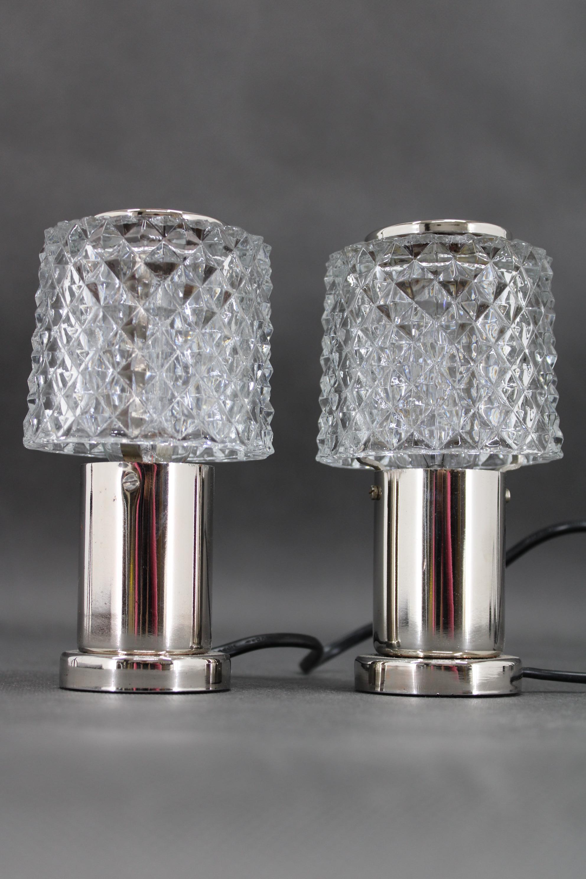 Mid-Century Modern 1970s Pair of Nightstands Glass Lamps by Kamenicky Senov, Czechoslovakia For Sale
