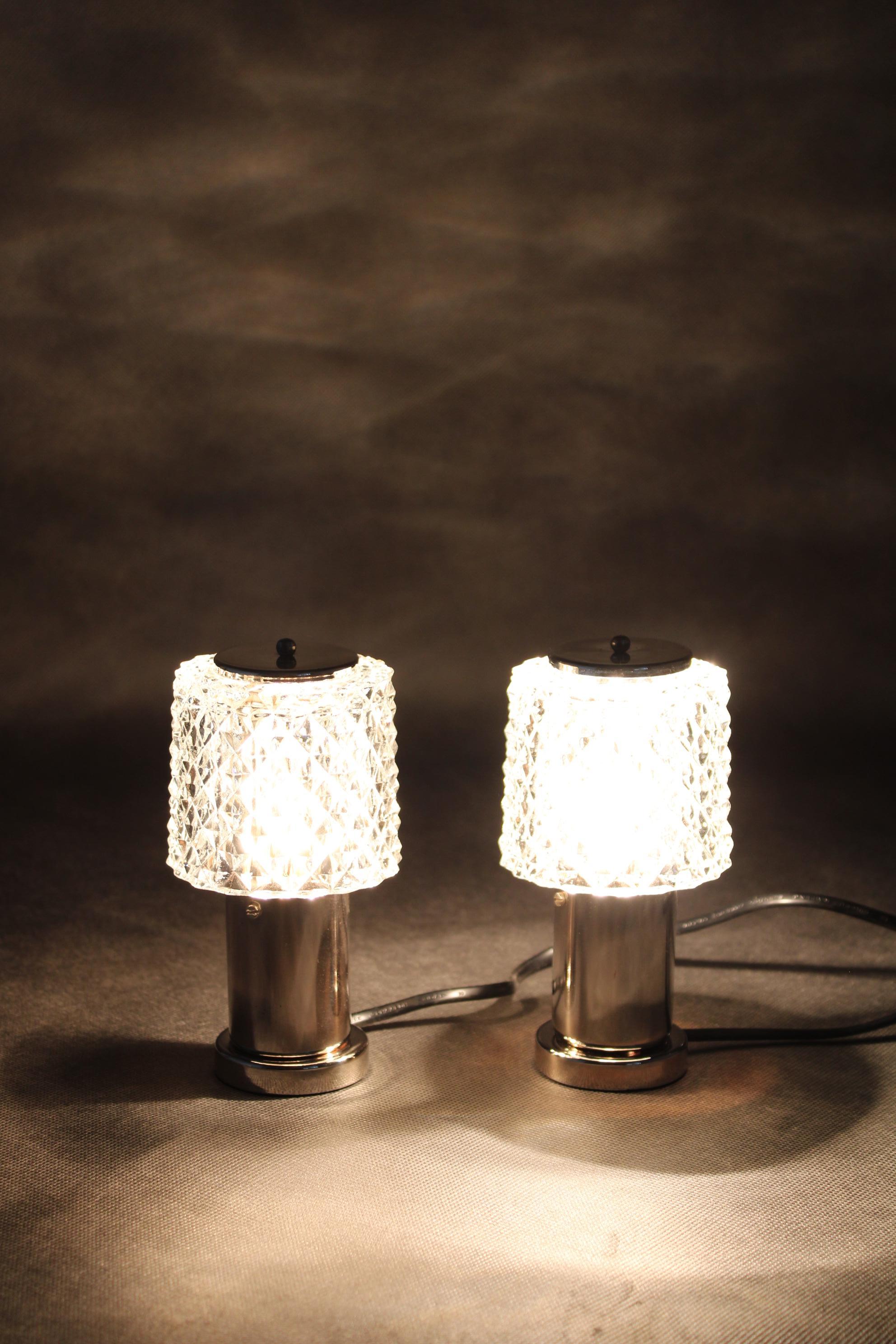 1970s Pair of Nightstands Glass Lamps by Kamenicky Senov, Czechoslovakia For Sale 3