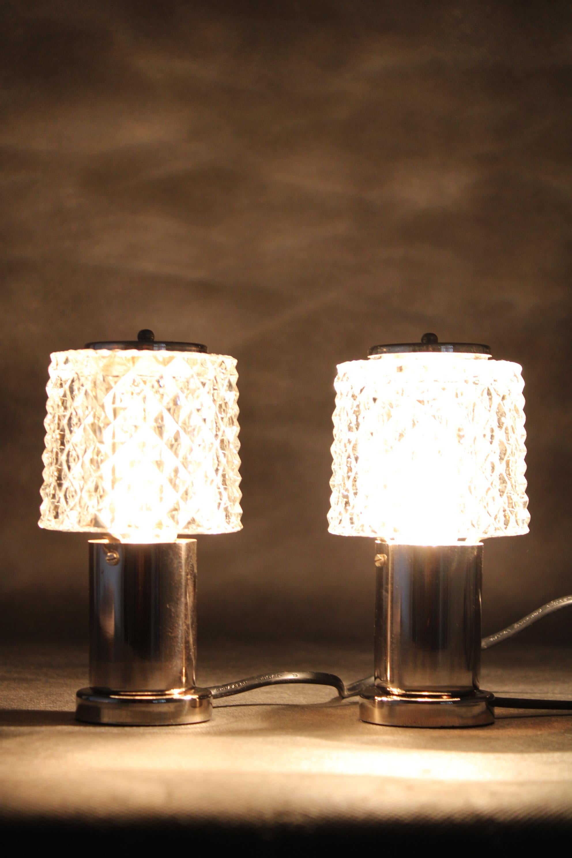 1970s Pair of Nightstands Glass Lamps by Kamenicky Senov, Czechoslovakia For Sale 4