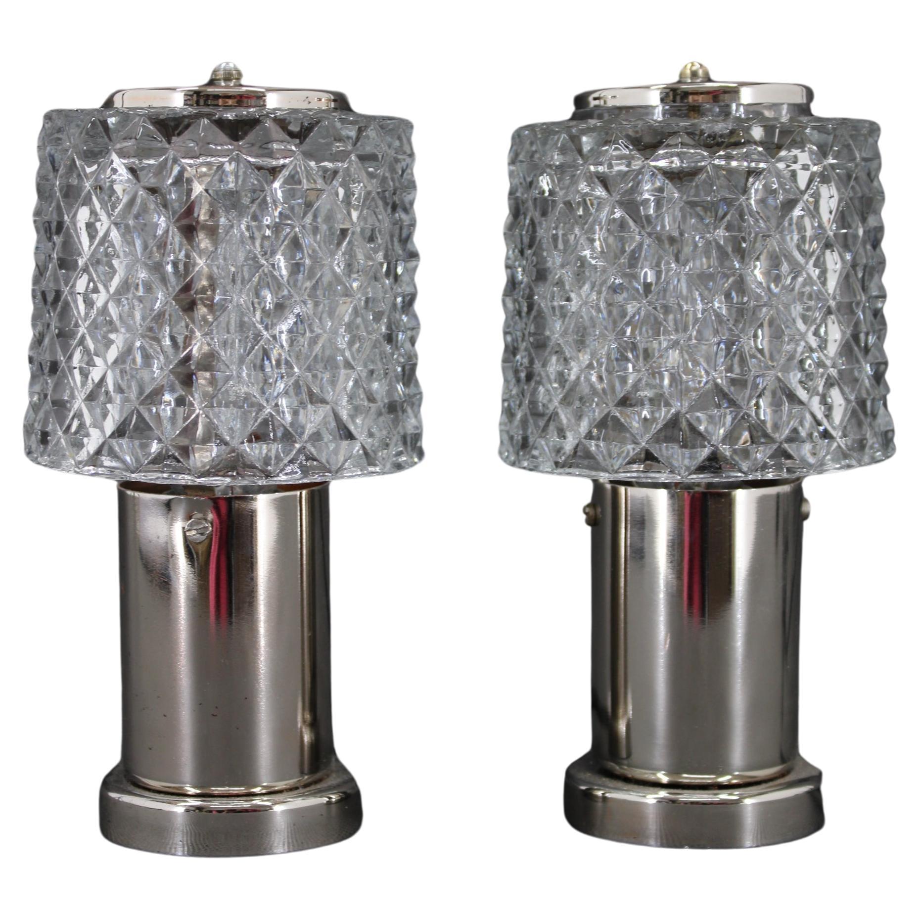 1970s Pair of Nightstands Glass Lamps by Kamenicky Senov, Czechoslovakia For Sale