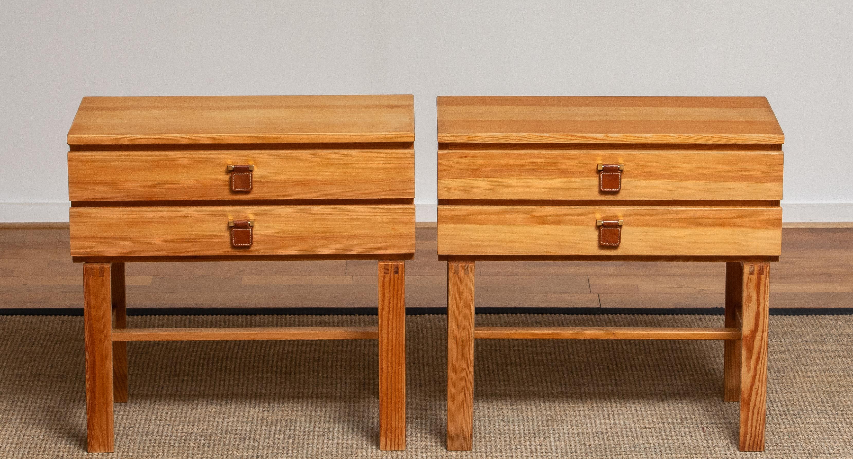 Swedish 1970s, Pair of Nightstands or Bedside Tables in Pine by Sigurd Göransson, Sweden