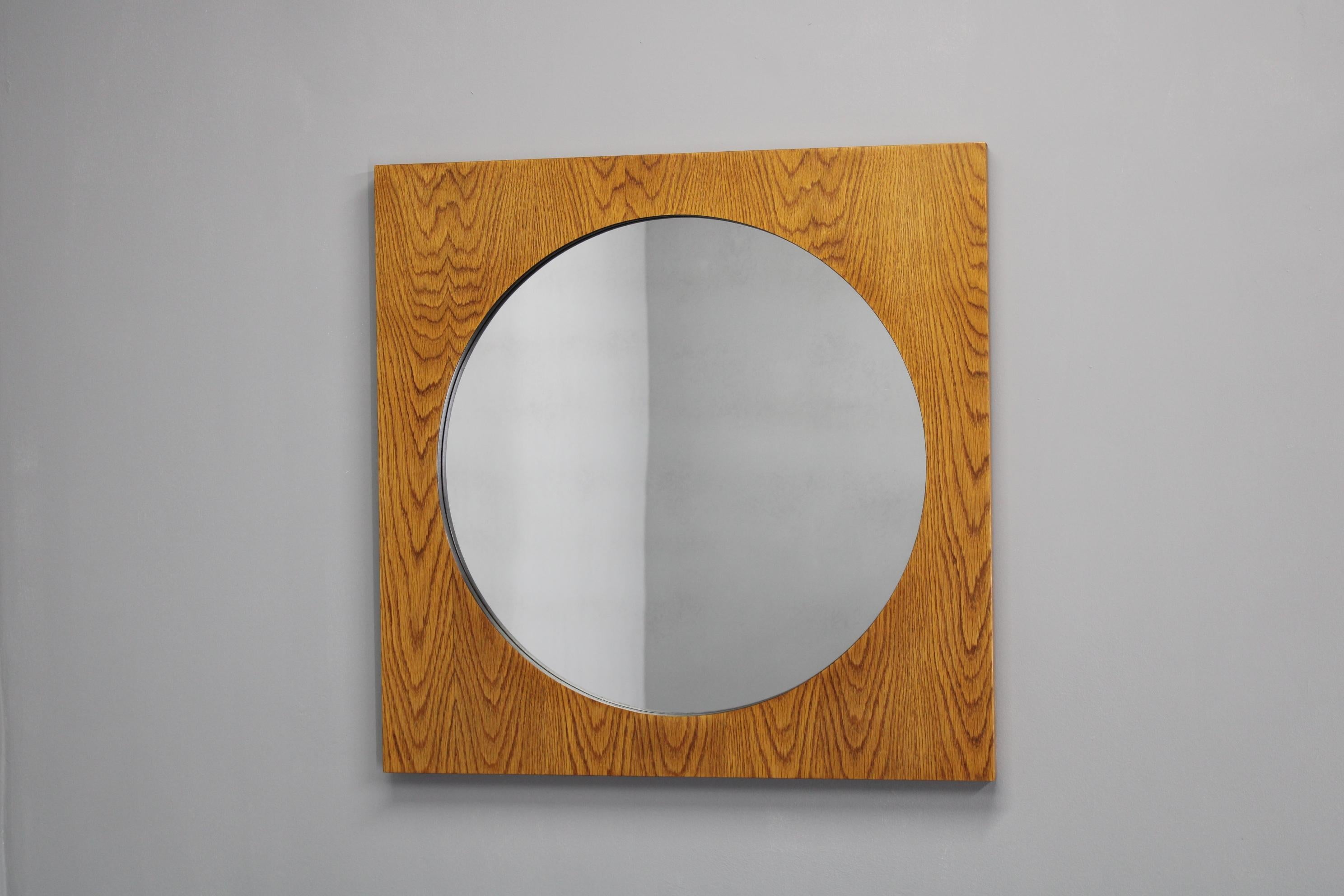 1970s Pair of Oak Large Square Mirrors, Czechoslovakia For Sale 4