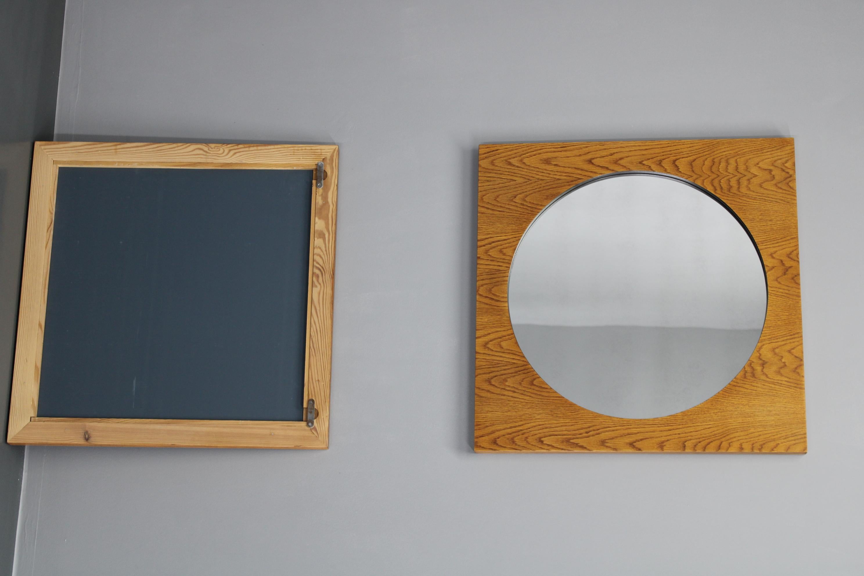 1970s Pair of Oak Large Square Mirrors, Czechoslovakia For Sale 7