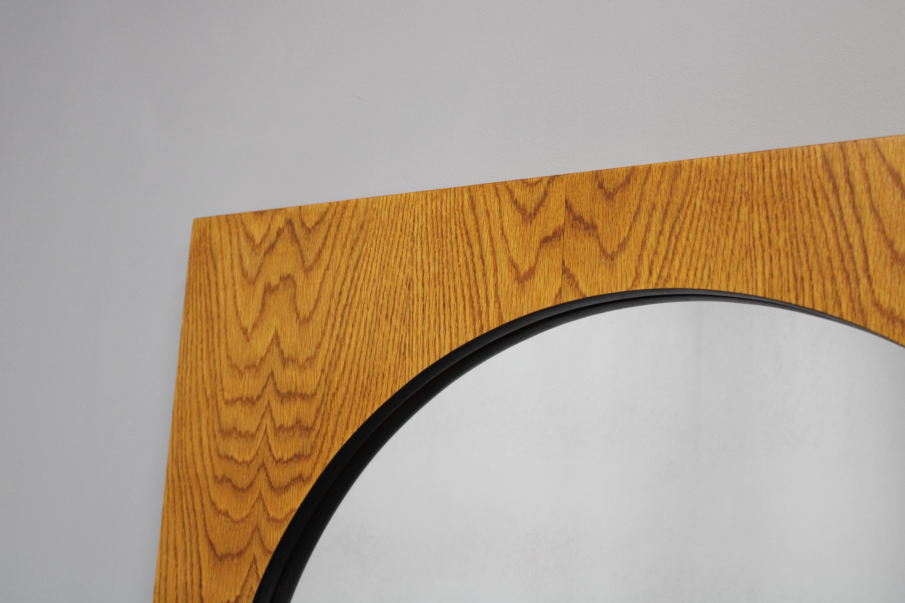 Veneer 1970s Pair of Oak Large Square Mirrors, Czechoslovakia For Sale