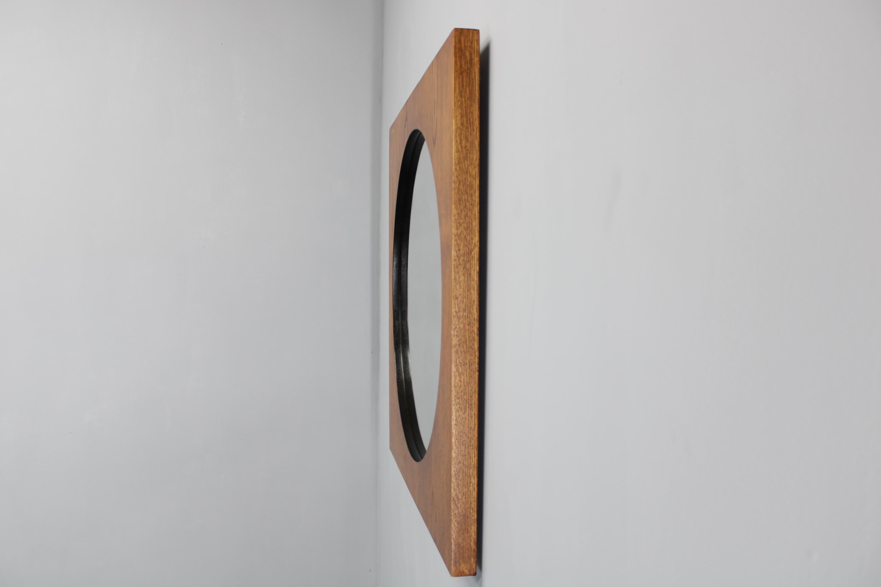 1970s Pair of Oak Large Square Mirrors, Czechoslovakia In Good Condition For Sale In Praha, CZ