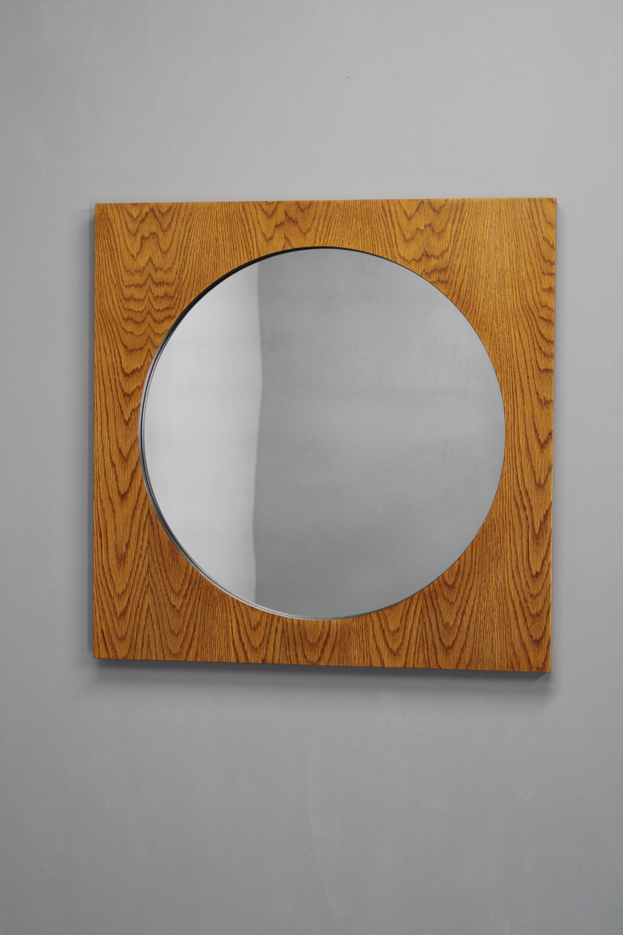 1970s Pair of Oak Large Square Mirrors, Czechoslovakia For Sale 1