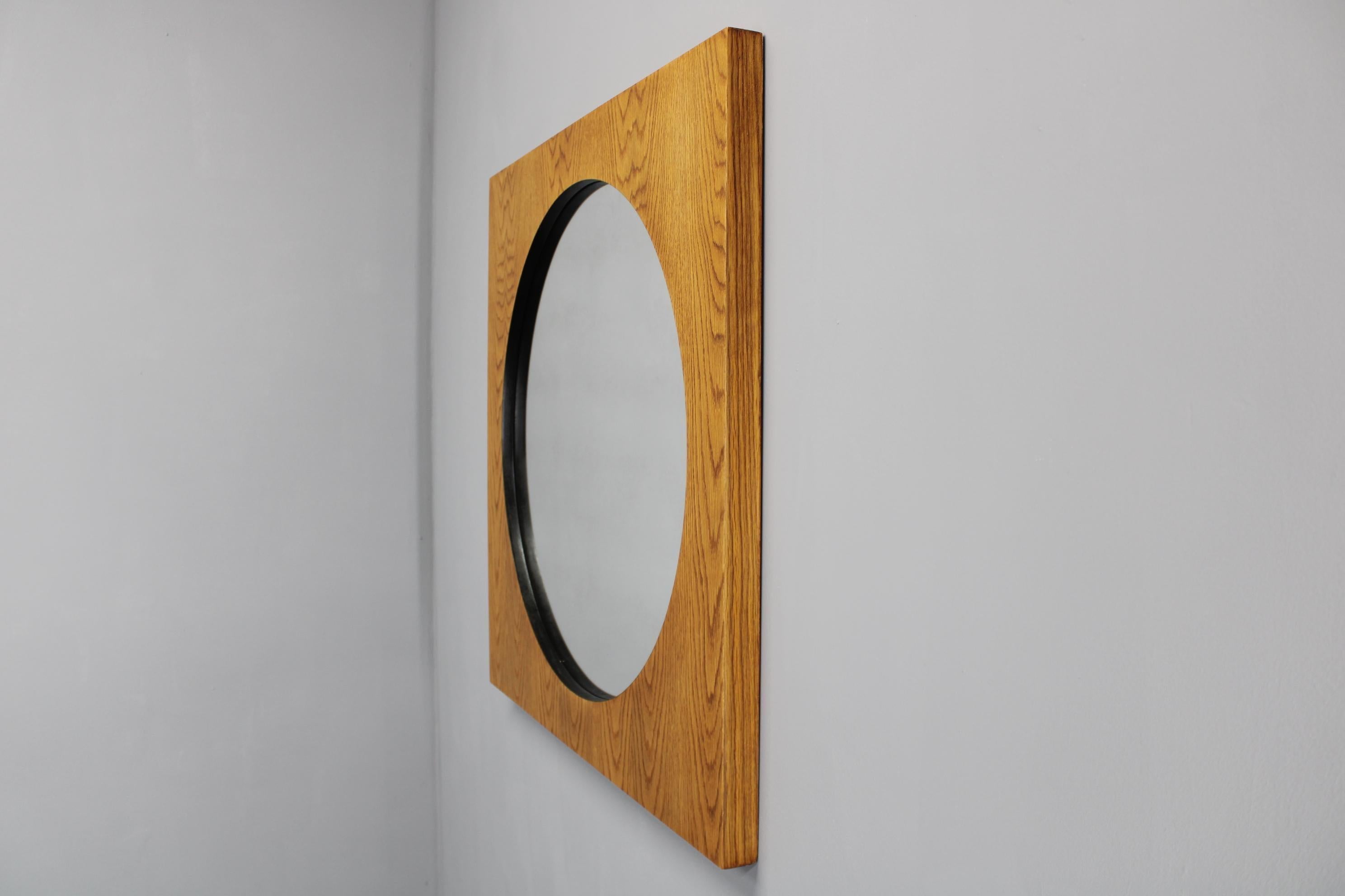 1970s Pair of Oak Large Square Mirrors, Czechoslovakia For Sale 2