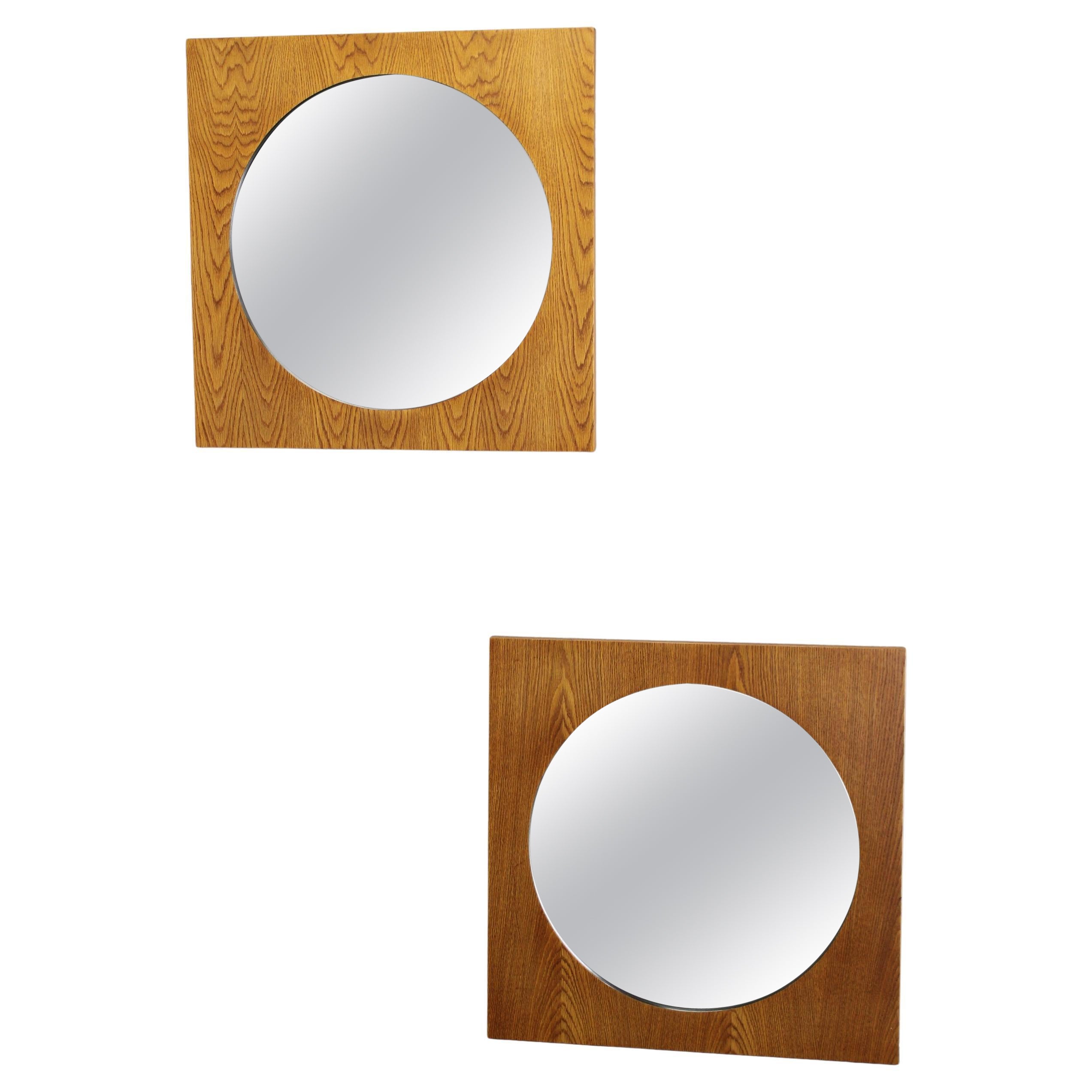 1970s Pair of Oak Large Square Mirrors, Czechoslovakia