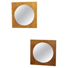 1970s Pair of Oak Large Square Mirrors, Czechoslovakia