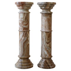 1970s Pair of Onyx Marble Column Pedestals