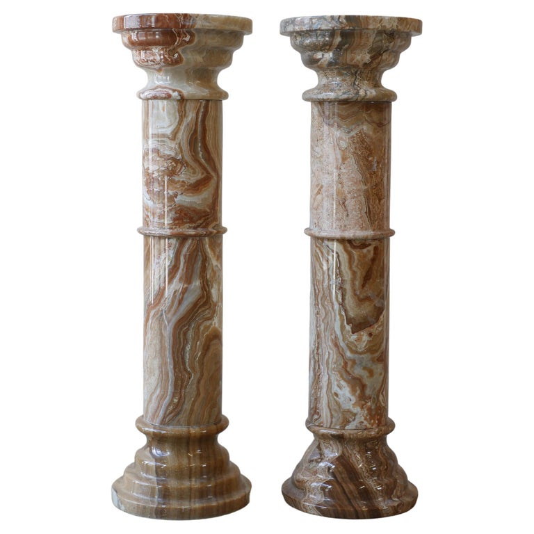 Paire De Chandeliers Anciens – Marbre/Onyx Et Métal – Style Baroque