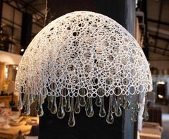 1970s Pair of Openwork Metal Wall Sconces with Blown Glass Teardrops