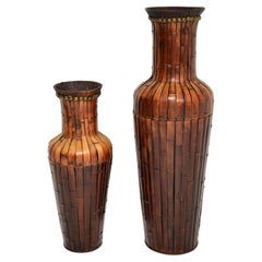 1970's Pair of Oversized Bamboo Storage Pots