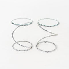 Pareja de Mesas auxiliares o auxiliares de muelle de la década de 1970 de la Pace Collection en cromo y cristal