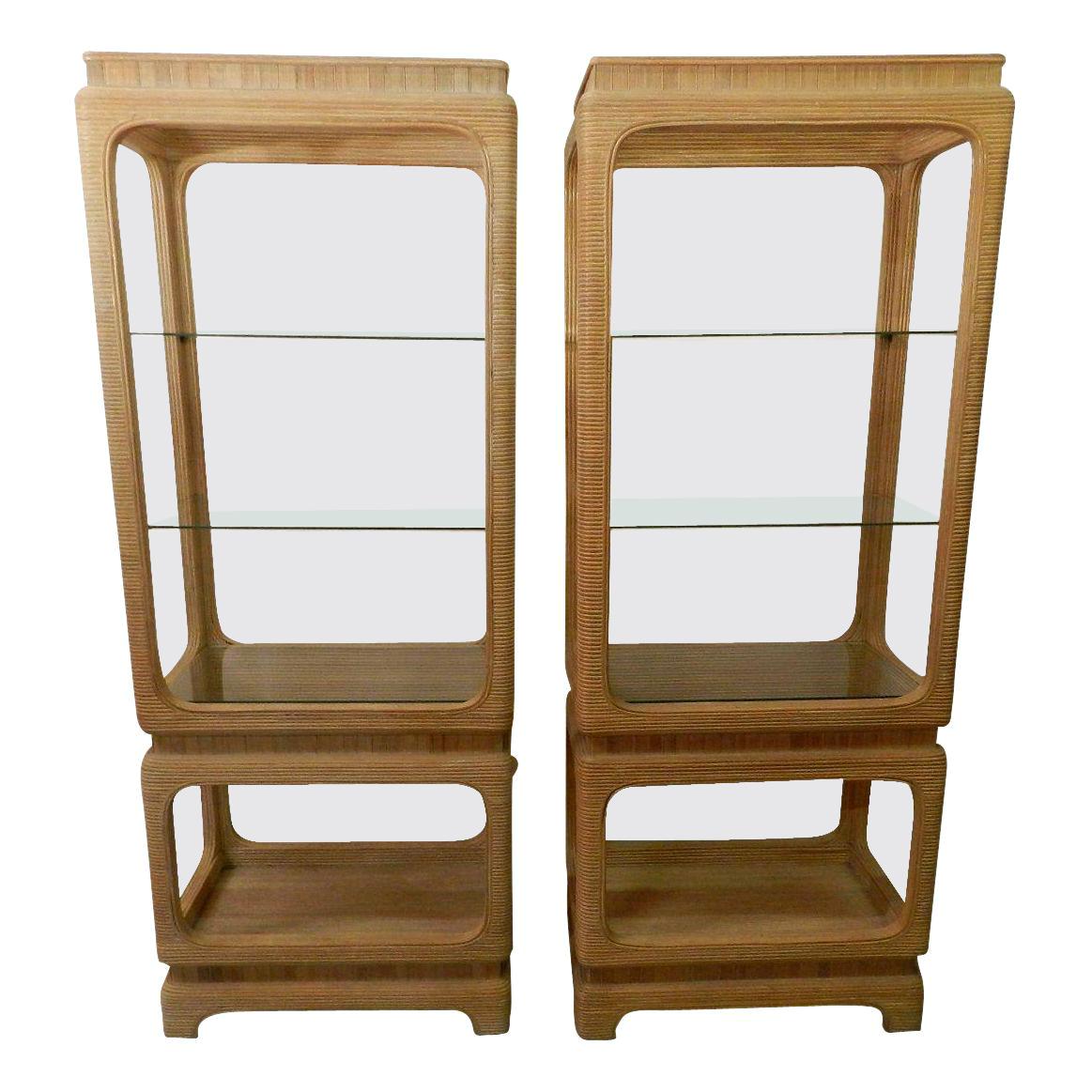 1970s Pair of Pencil Reed Bamboo Etagere Shelves