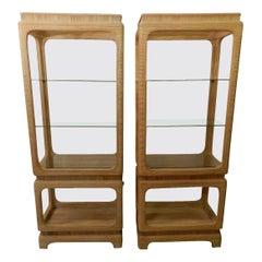 Vintage 1970s Pair of Pencil Reed Bamboo Etagere Shelves