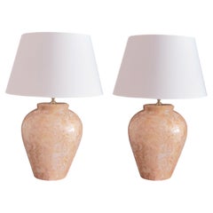 1970s Pair of Pink Tessellated Marble Table Lamps, Italian 