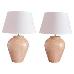 1970s Pair of Pink Tessellated Marble Table Lamps, Italian