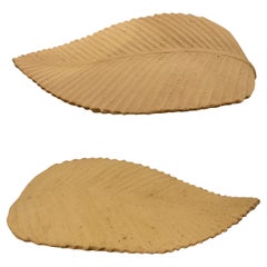 1970s Pair of Plaster Leaf Shaped Sconces Painted in Ochre