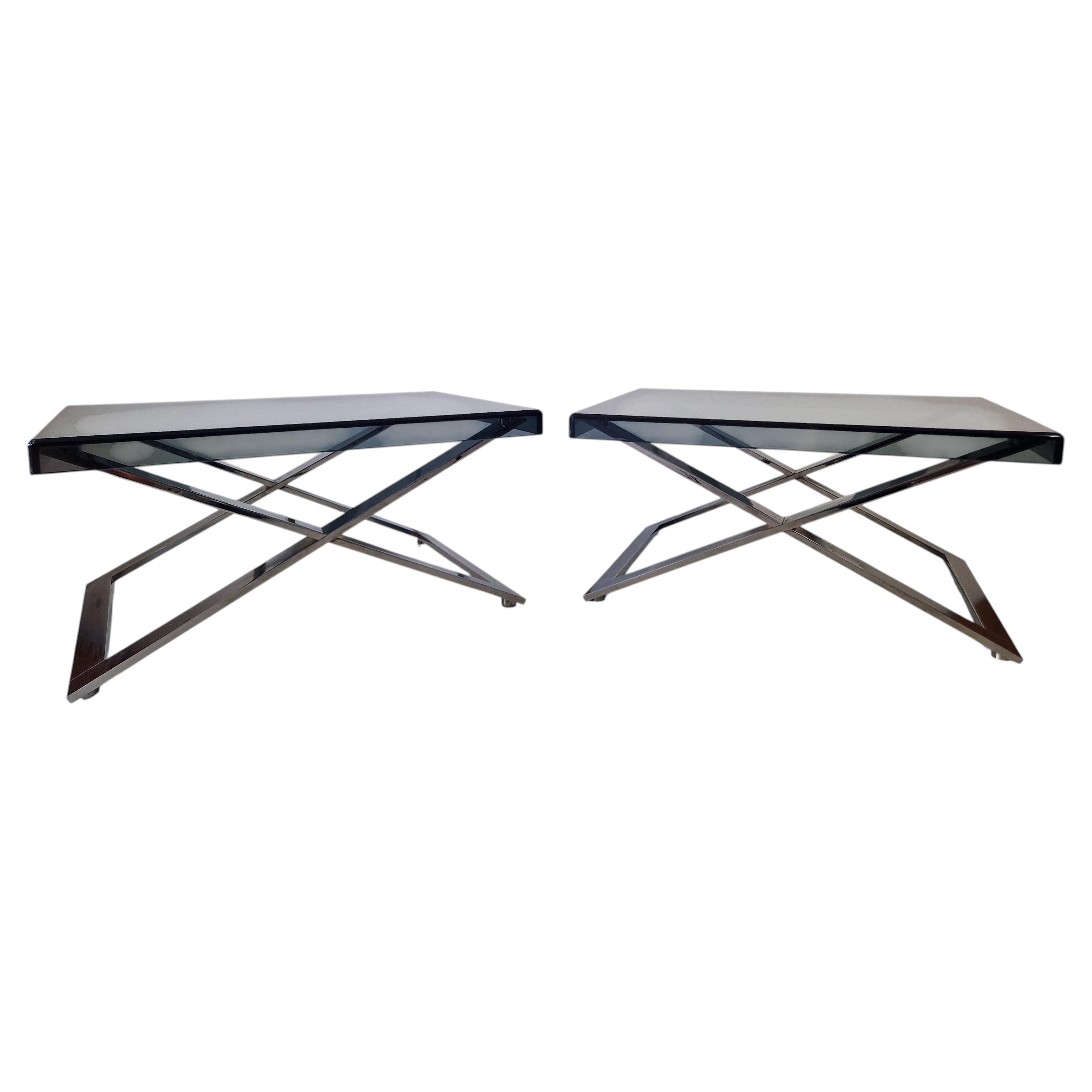 1970s Pair of Poltrona Frau Aster X Side Tables Jean-Marie Massaud