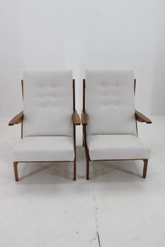 1970s Pair of Rare Oak Armchairs by ULUV, Czechoslovakia
