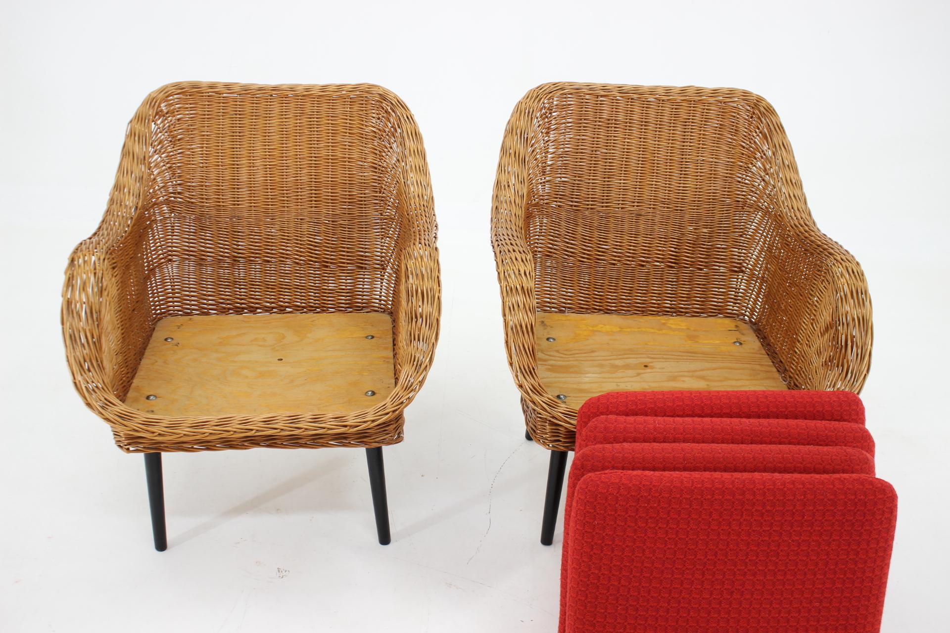 1970s Pair of Rattan Armchairs with Pillows, France 1