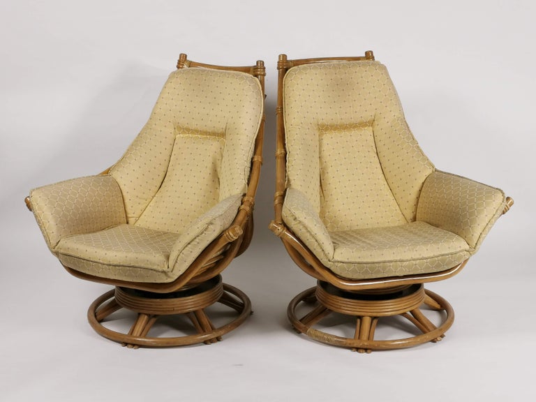 1970s Pair of Rattan Rocking and Swivel Lounge Chair with Ottoman , USA ...