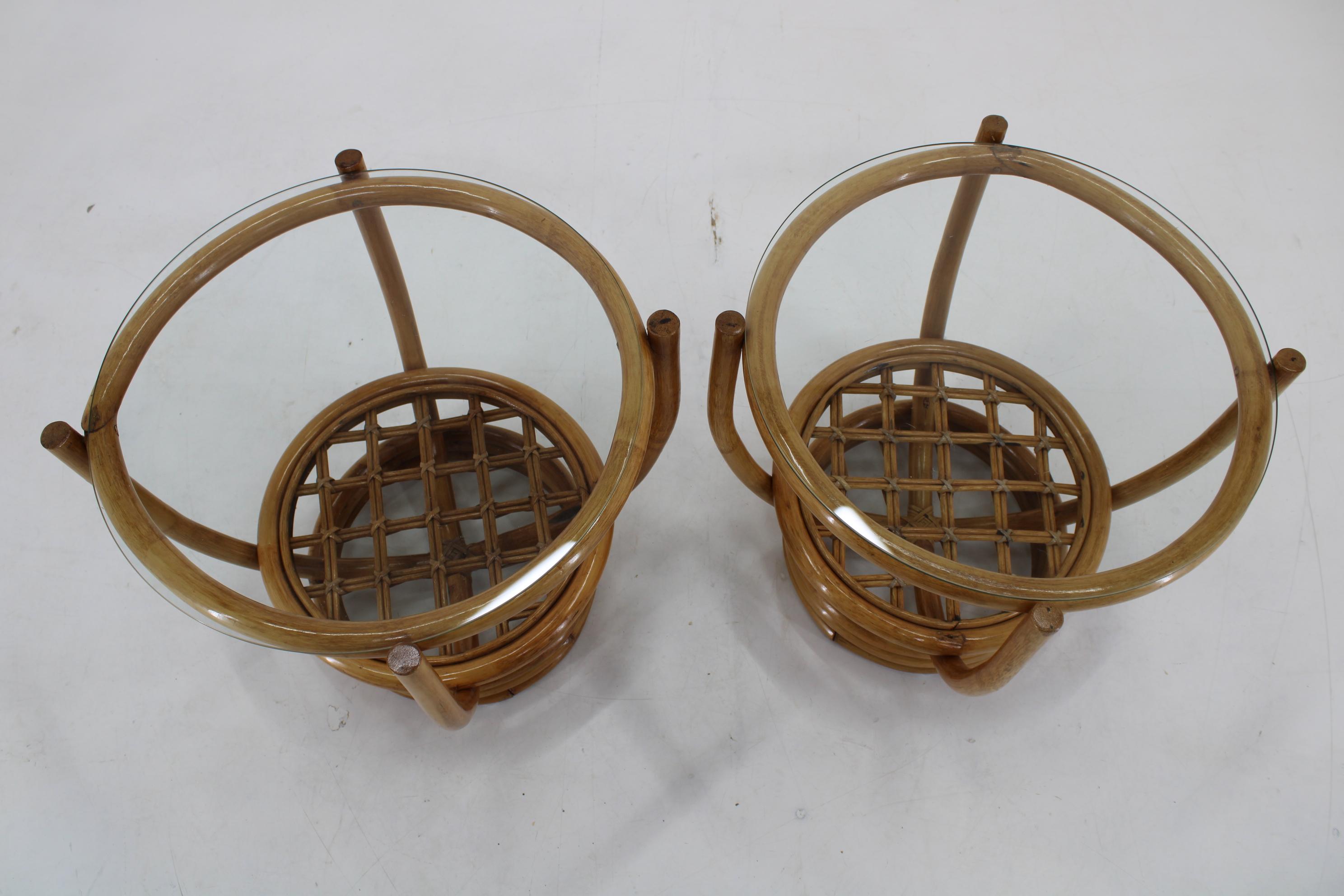 Mid-Century Modern 1970s Pair of Rattan Tables , Europe For Sale