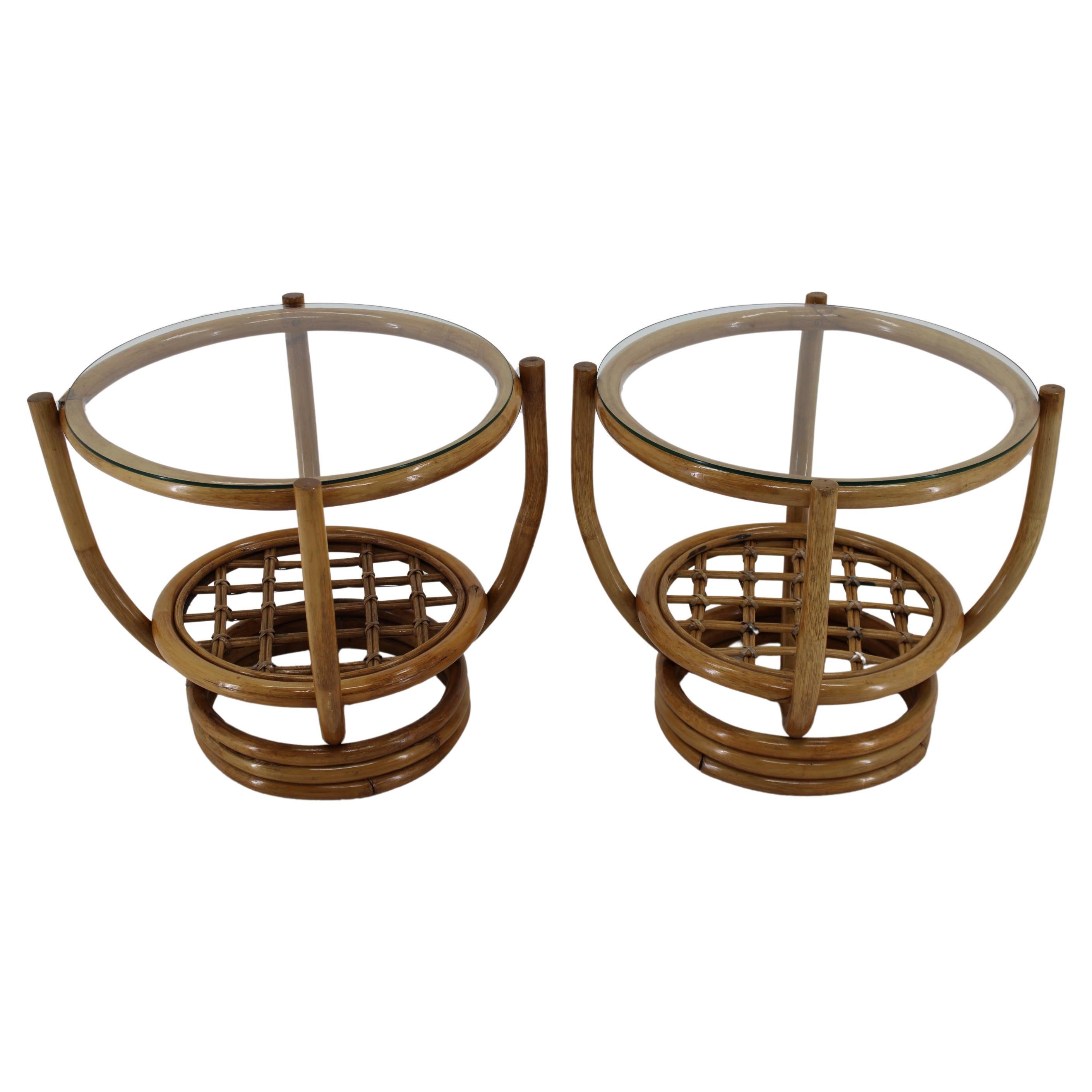 1970s Pair of Rattan Tables , Europe For Sale